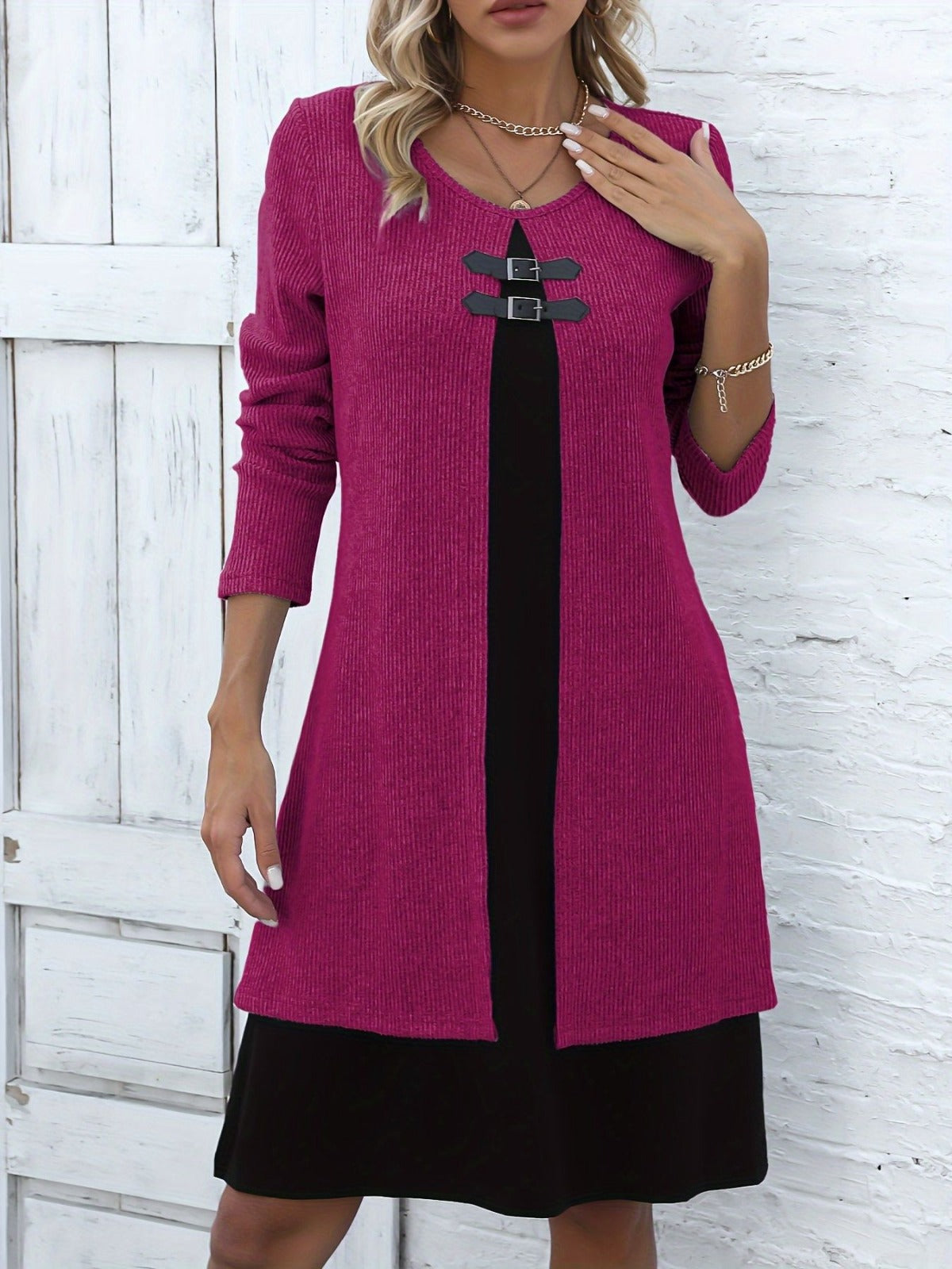 Nuria - Vestido en línea A con efecto dos piezas