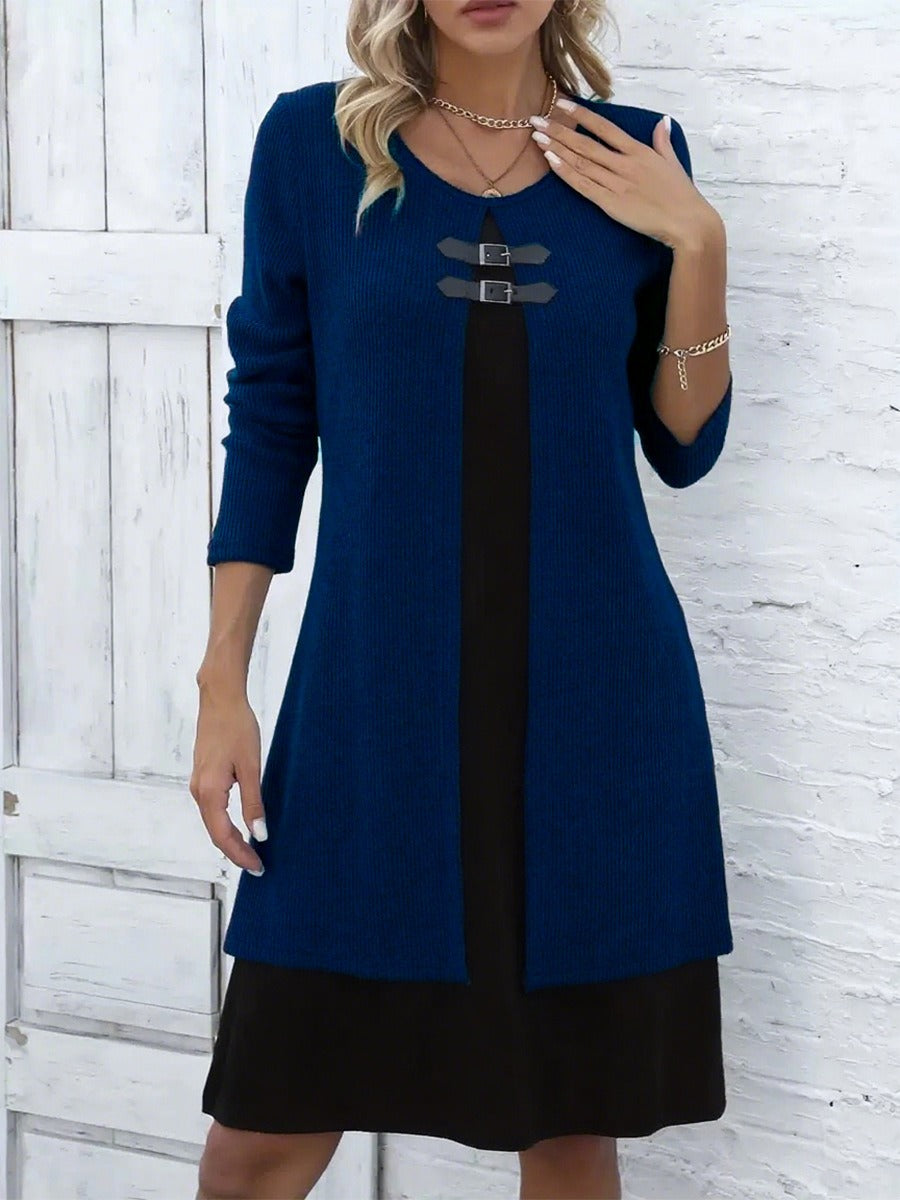 Nuria - Vestido en línea A con efecto dos piezas