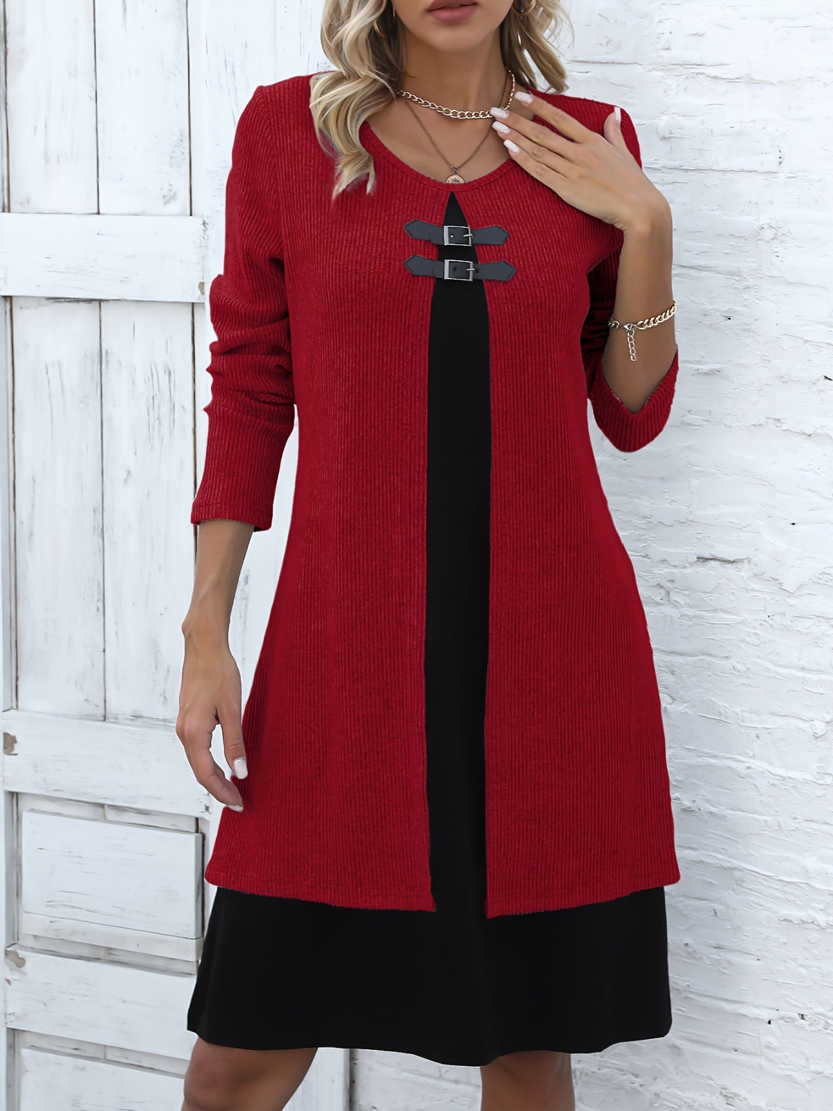 Nuria - Vestido en línea A con efecto dos piezas