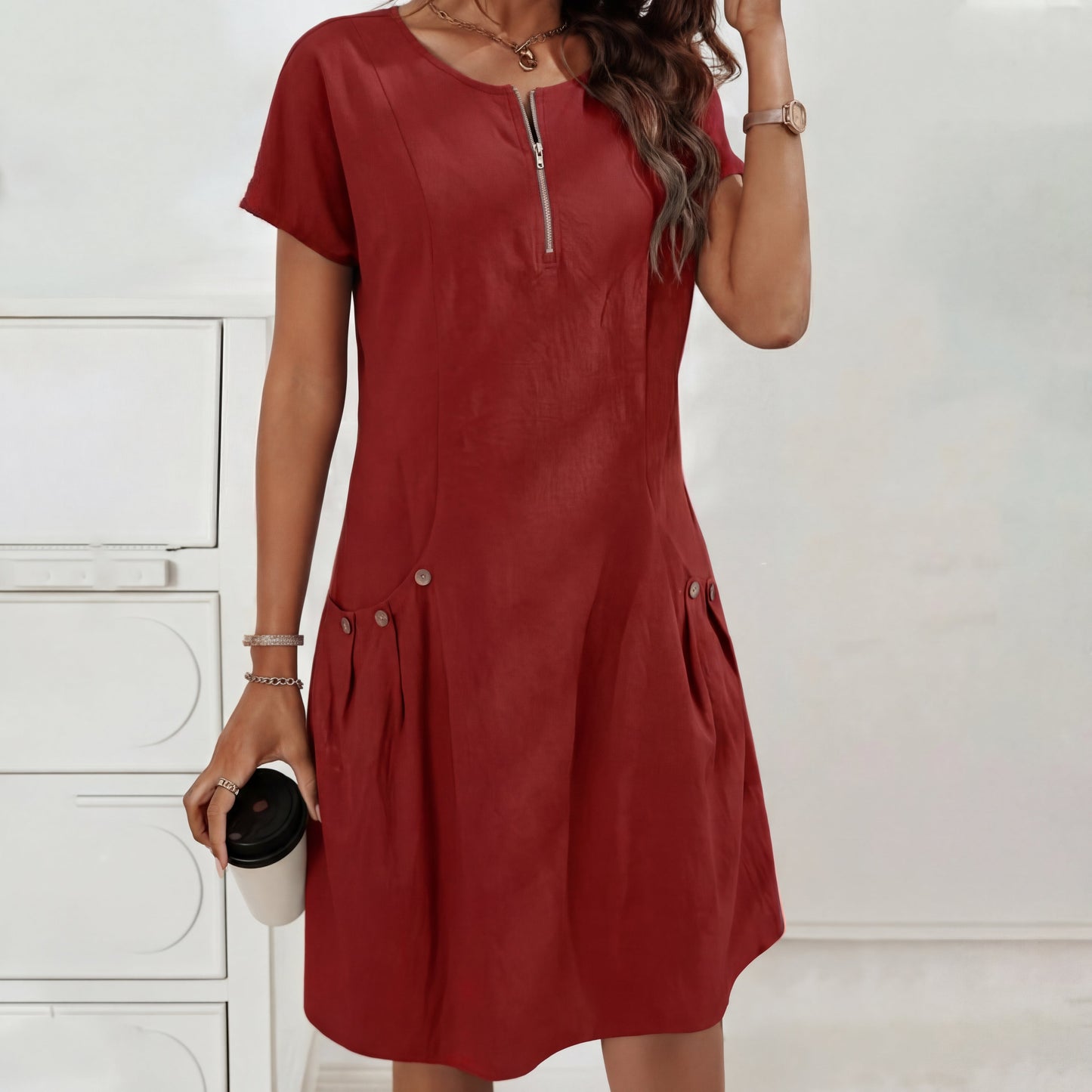 Rocío - Vestido con cremallera y bolsillos con botones
