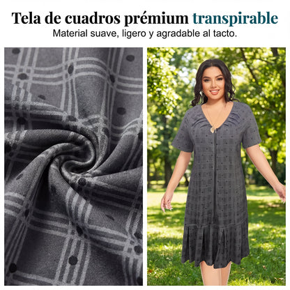Laura - Vestido de cuadros con cremallera y bajo plisado