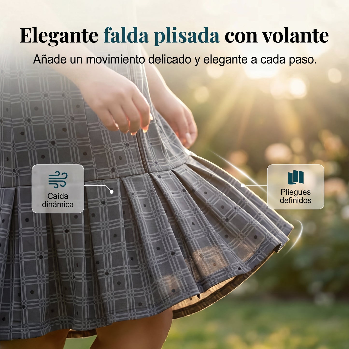 Laura - Vestido de cuadros con cremallera y bajo plisado