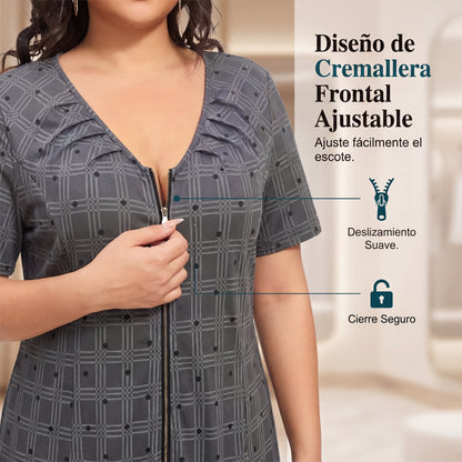 Laura - Vestido de cuadros con cremallera y bajo plisado