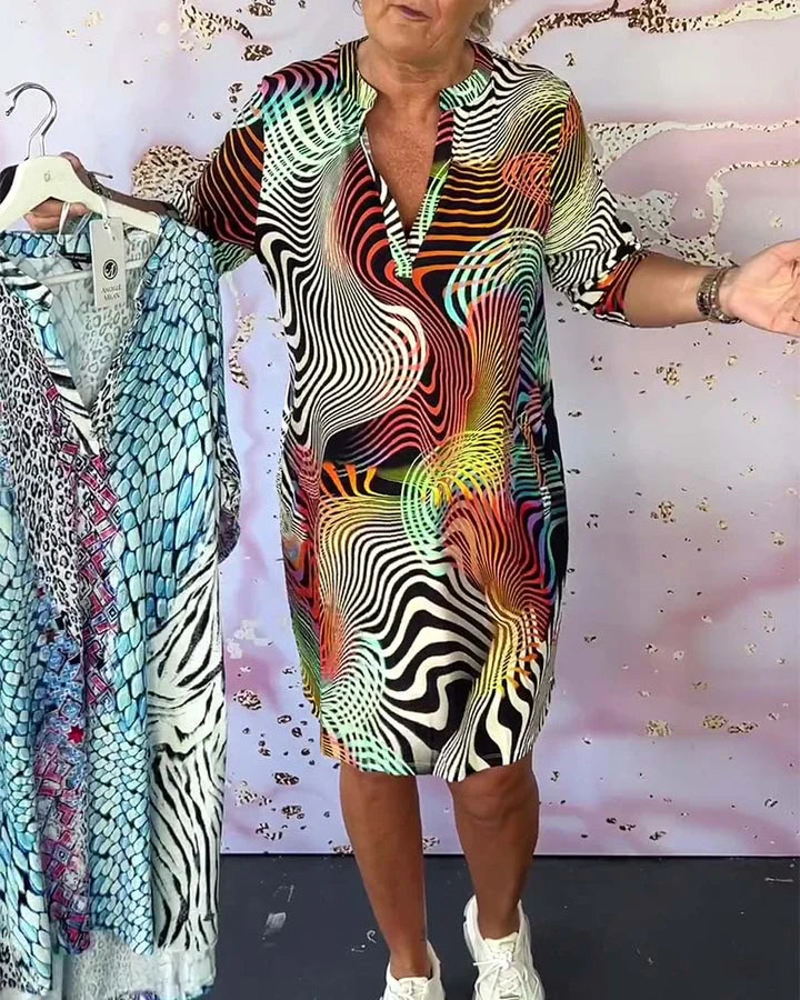 Ona - Vestido colorido con cuello en V