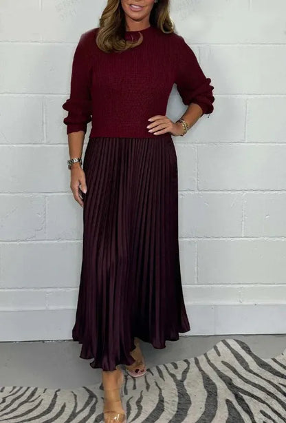 Almudena - Vestido maxi con jersey y falda plisada