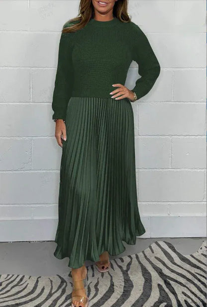 Almudena - Vestido maxi con jersey y falda plisada