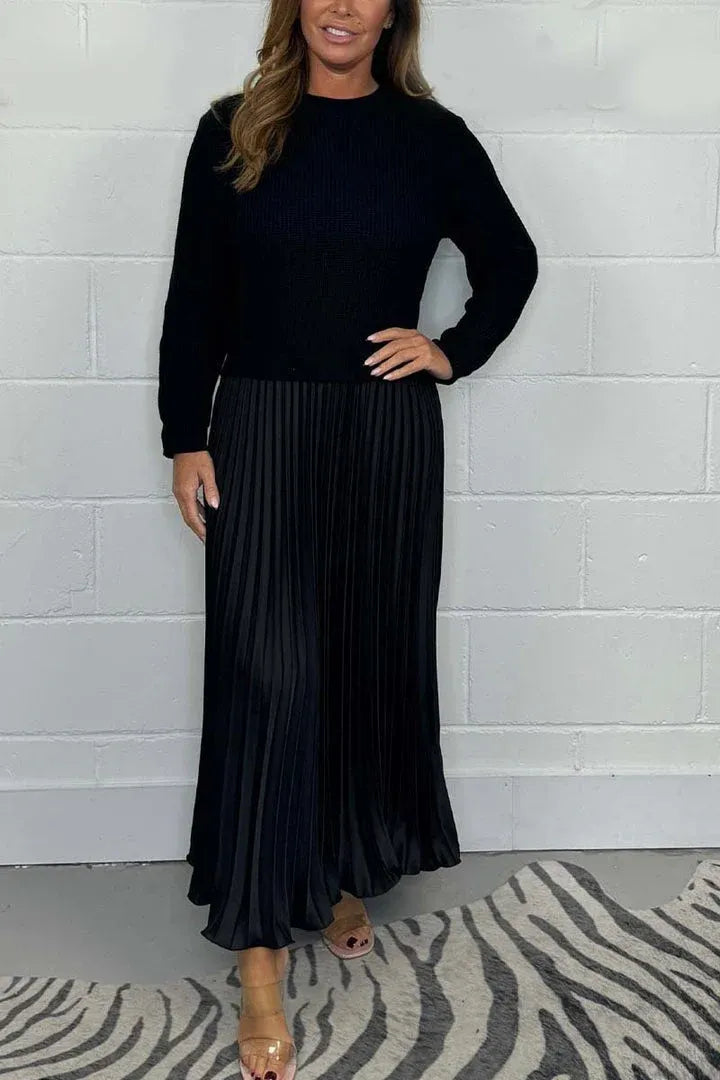 Almudena - Vestido maxi con jersey y falda plisada
