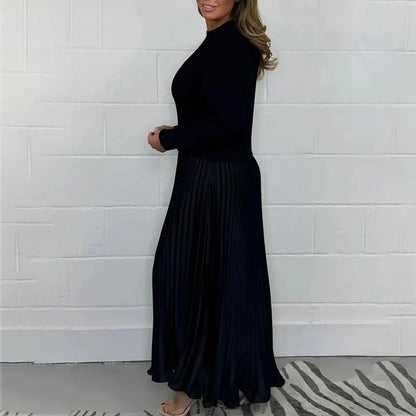 Almudena - Vestido maxi con jersey y falda plisada