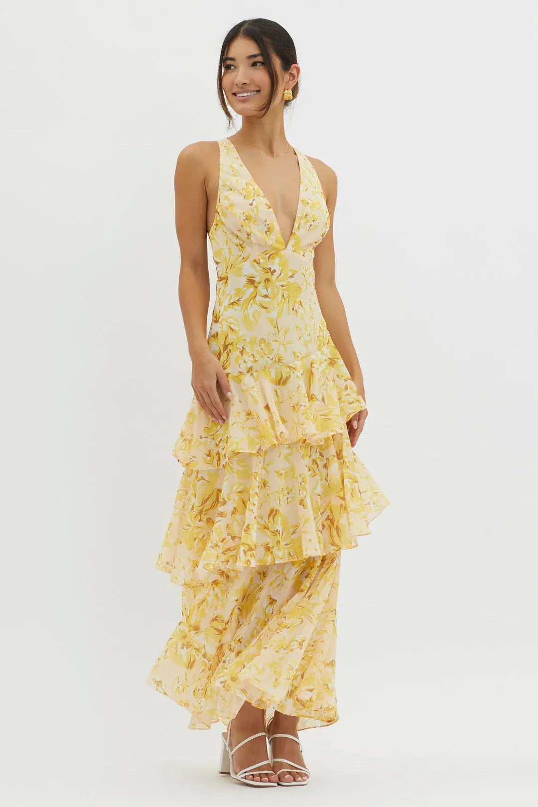Paloma - Vestido largo floral con volantes
