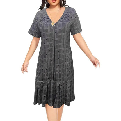 Laura - Vestido de cuadros con cremallera y bajo plisado