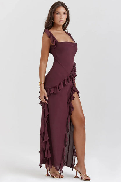 Verónica - Vestido largo con volantes y abertura