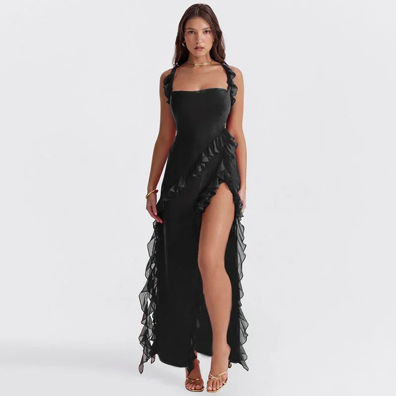 Verónica - Vestido largo con volantes y abertura