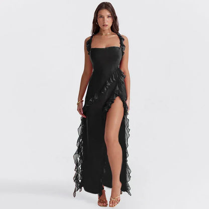 Verónica - Vestido largo con volantes y abertura