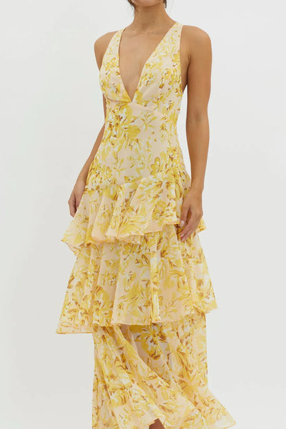 Paloma - Vestido largo floral con volantes