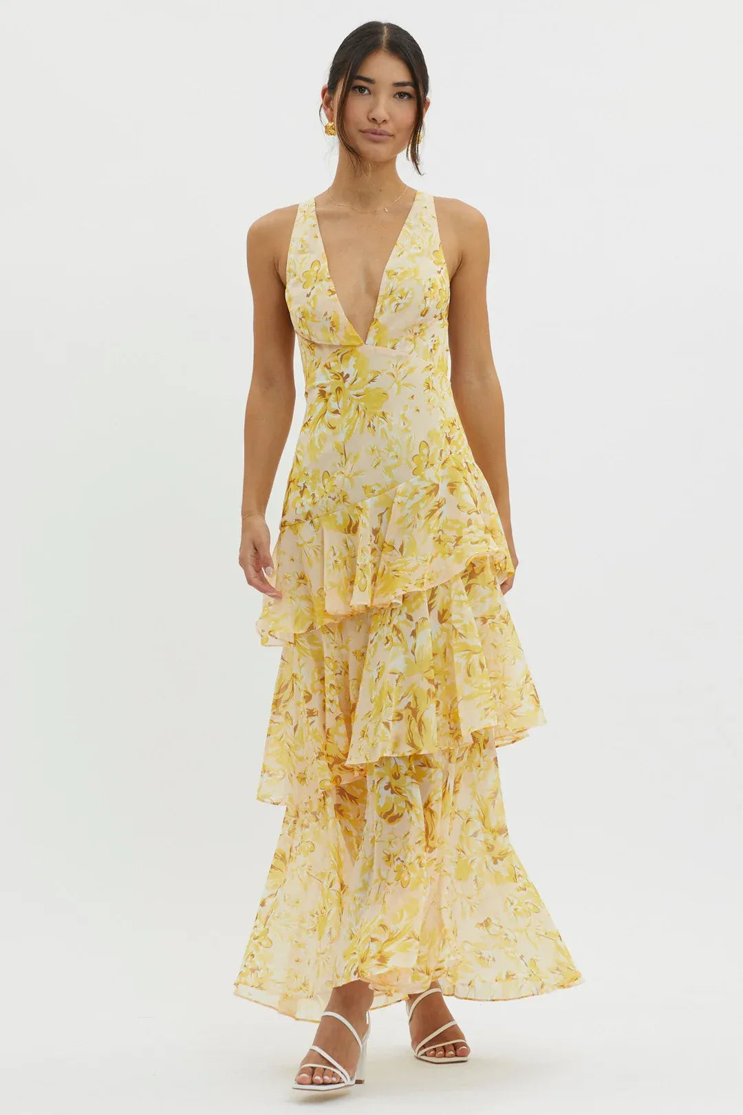 Paloma - Vestido largo floral con volantes
