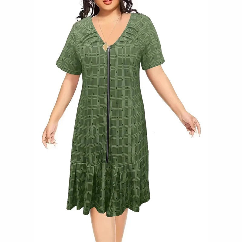 Laura - Vestido de cuadros con cremallera y bajo plisado