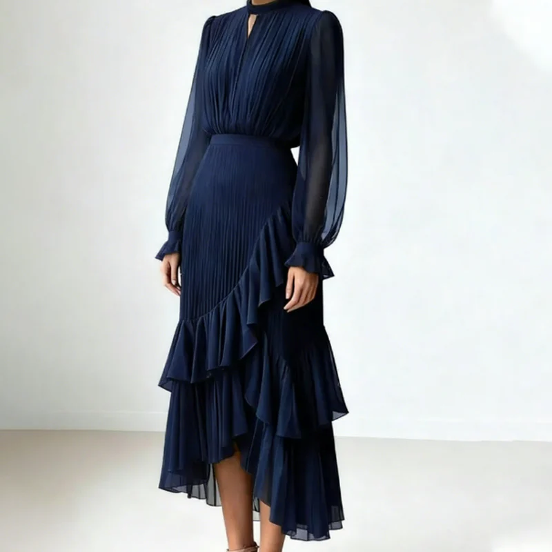 Silvia - Vestido elegante con escote ojo de cerradura y volantes