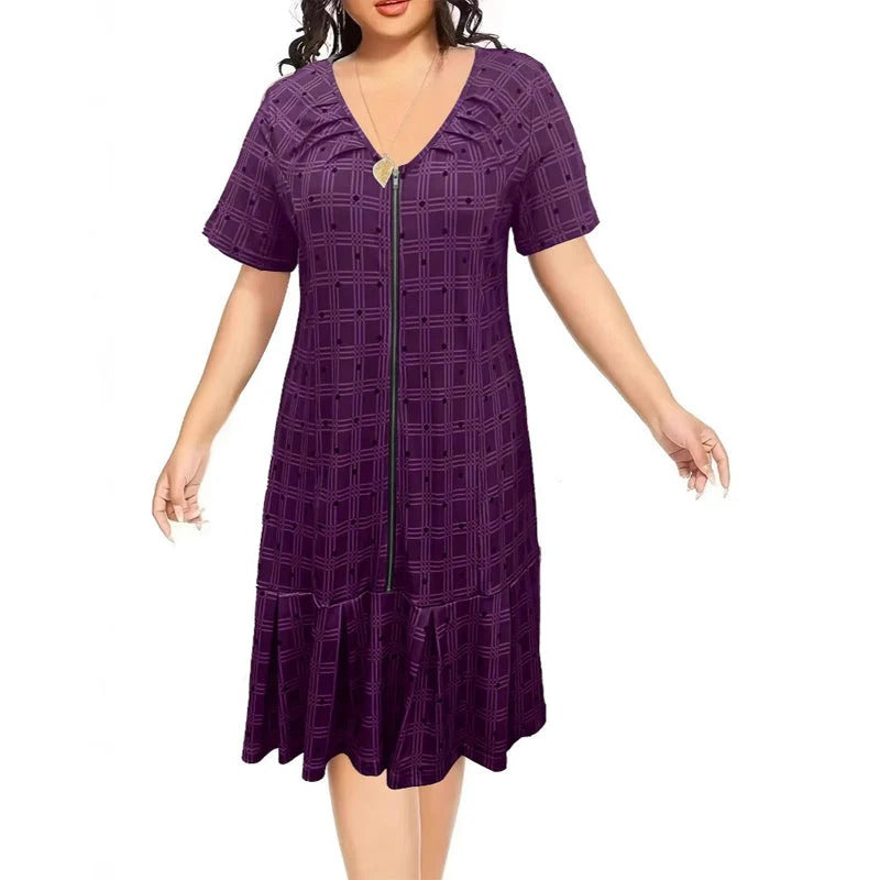 Laura - Vestido de cuadros con cremallera y bajo plisado