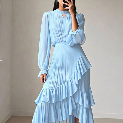 Silvia - Vestido elegante con escote ojo de cerradura y volantes