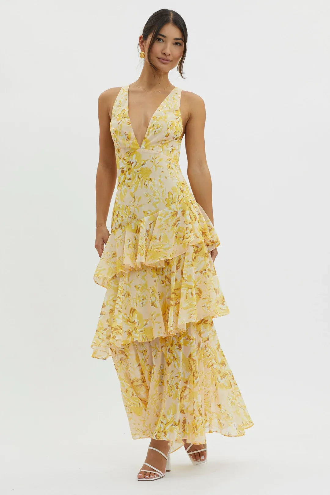 Paloma - Vestido largo floral con volantes