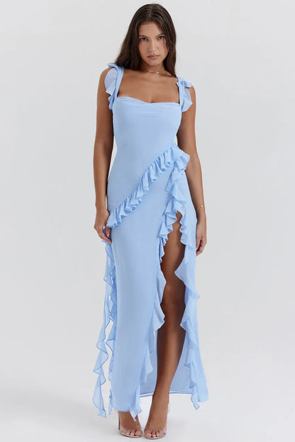 Verónica - Vestido largo con volantes y abertura