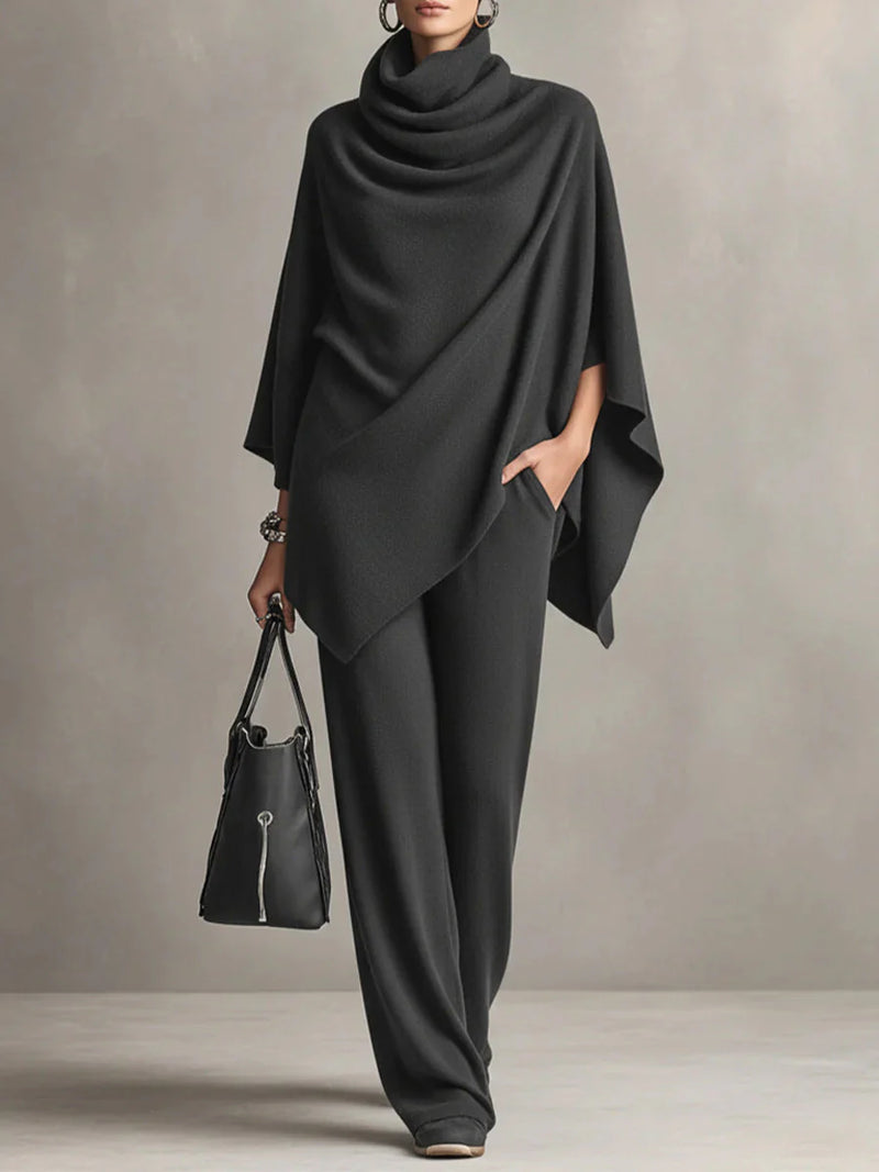 Giana – Conjunto elegante con poncho drapeado y pantalón