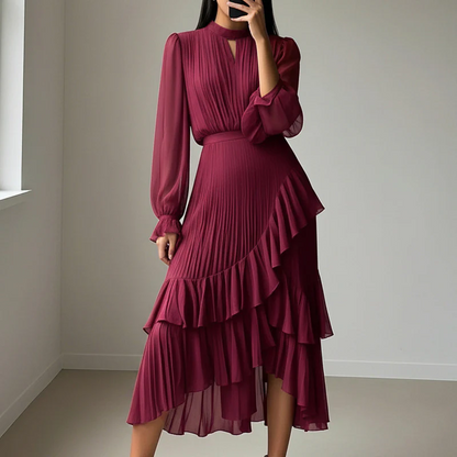 Silvia - Vestido elegante con escote ojo de cerradura y volantes