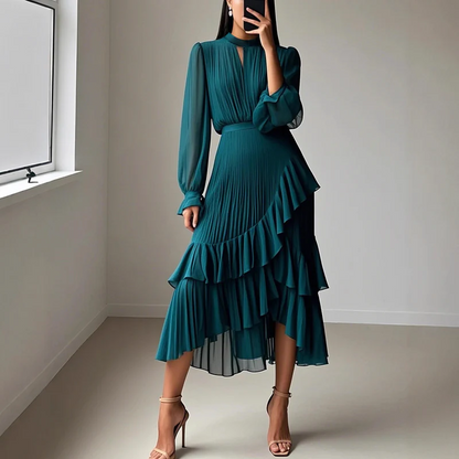 Silvia - Vestido elegante con escote ojo de cerradura y volantes