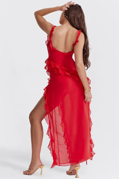 Verónica - Vestido largo con volantes y abertura