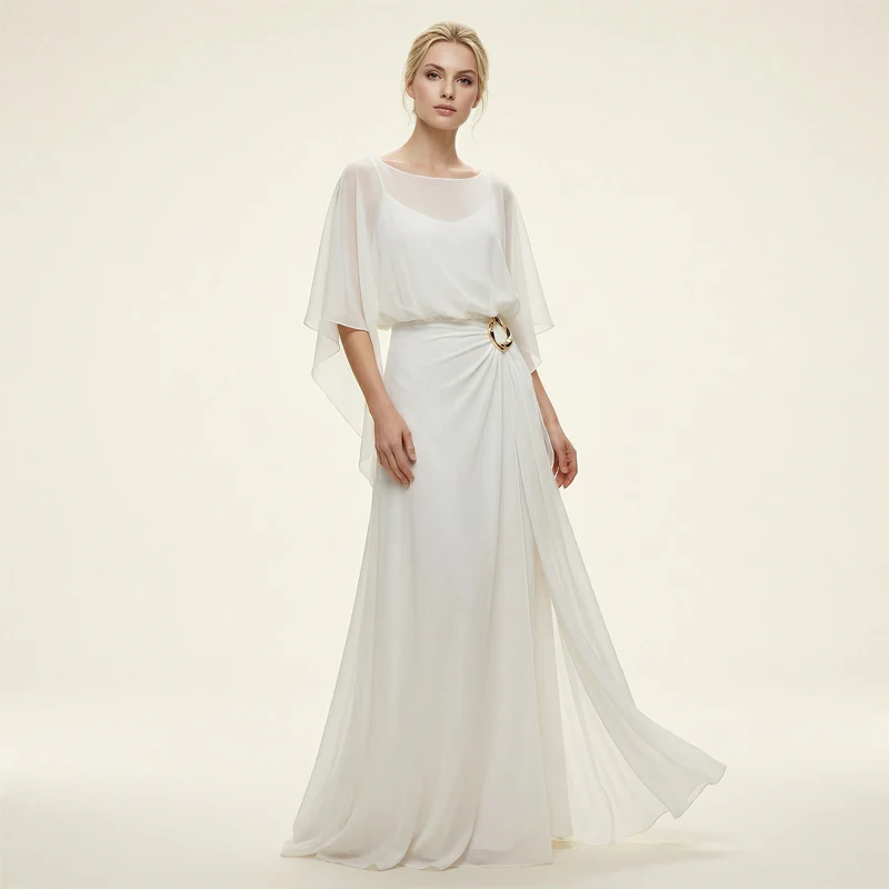 Olga - Conjunto elegante con mangas capa y pantalón fluido