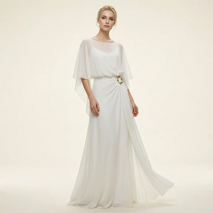 Olga - Conjunto elegante con mangas capa y pantalón fluido