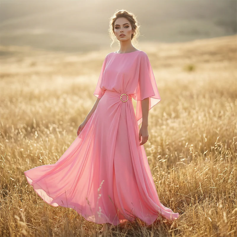 Olga - Conjunto elegante con mangas capa y pantalón fluido