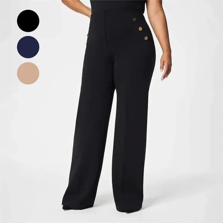 Mónica- Pantalón elástico de tiro alto y botones dorados