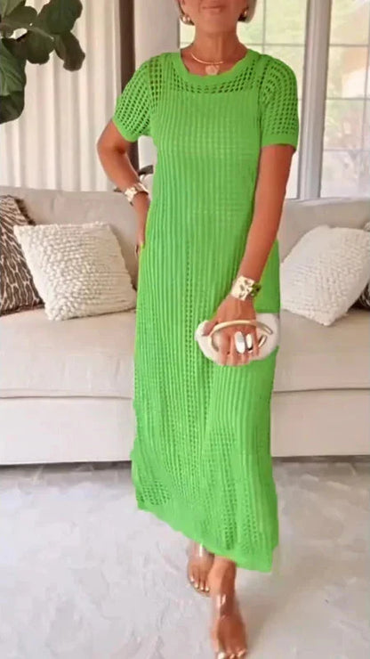 Yolanda - Vestido maxi calado largo con vestido interior