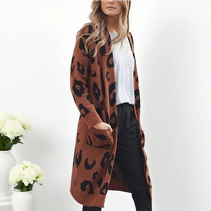 Valeria - Cárdigan largo con estampado de leopardo