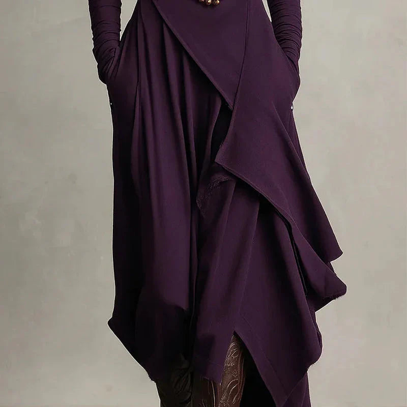 Alba - Vestido maxi elegante con cuello alto y drapeado asimétrico