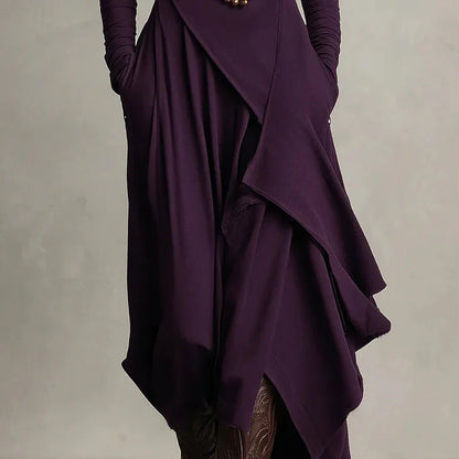 Alba - Vestido maxi elegante con cuello alto y drapeado asimétrico