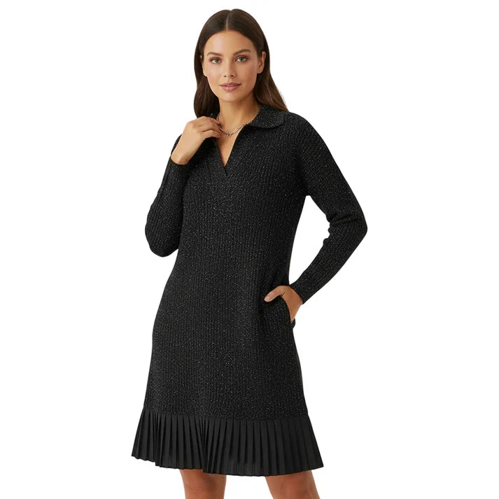 Rita - Vestido corto con solapa y brillo sutil
