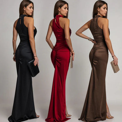 Yara - Vestido halter con abertura y lentejuelas