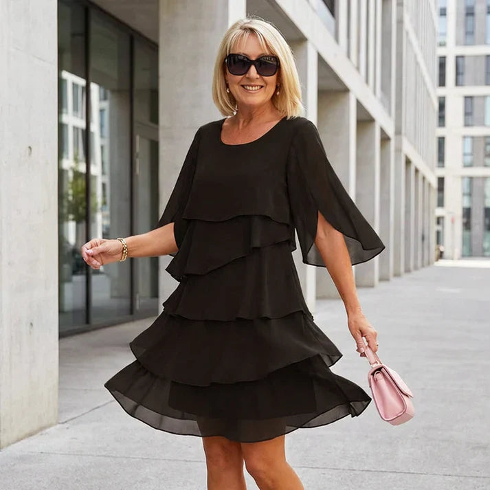 Gema - Vestido elegante de capas y volantes