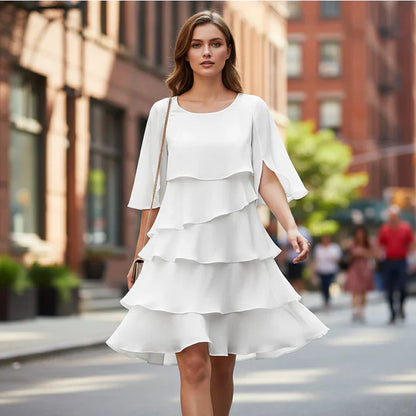 Gema - Vestido elegante de capas y volantes