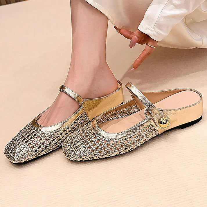 Maite - Mules de tejido trenzado con punta cuadrada y cierre Mary Jane
