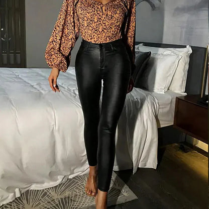 Victoria - Pantalones ajustados efecto piel de cintura alta