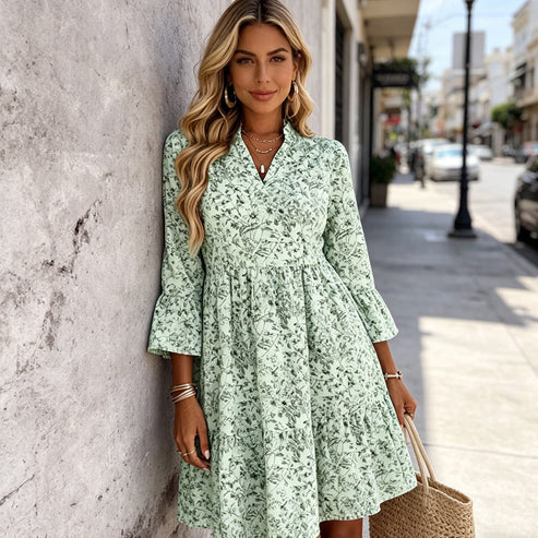 Gloria - Vestido con escote en V y estampado