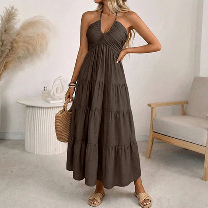 Adriana - Vestido largo con cuello halter y espalda descubierta