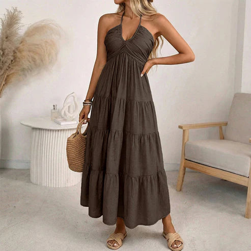 Adriana - Vestido largo con cuello halter y espalda descubierta