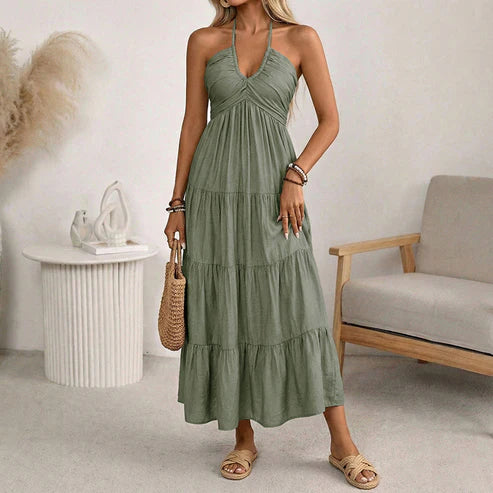 Adriana - Vestido largo con cuello halter y espalda descubierta